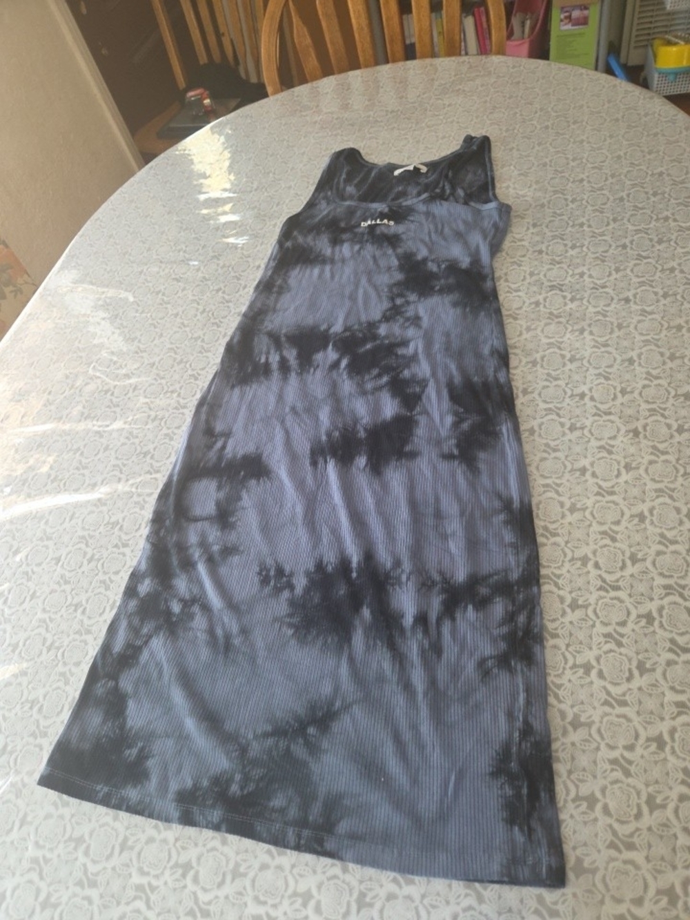 Tie-Dye Ribbed Black Tank Dress